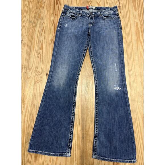 BKE Buckle Sabrina Denim Jeans Bootcut Thick Stitch Womens 31x33 Low Rise Blue - Picture 1 of 9
